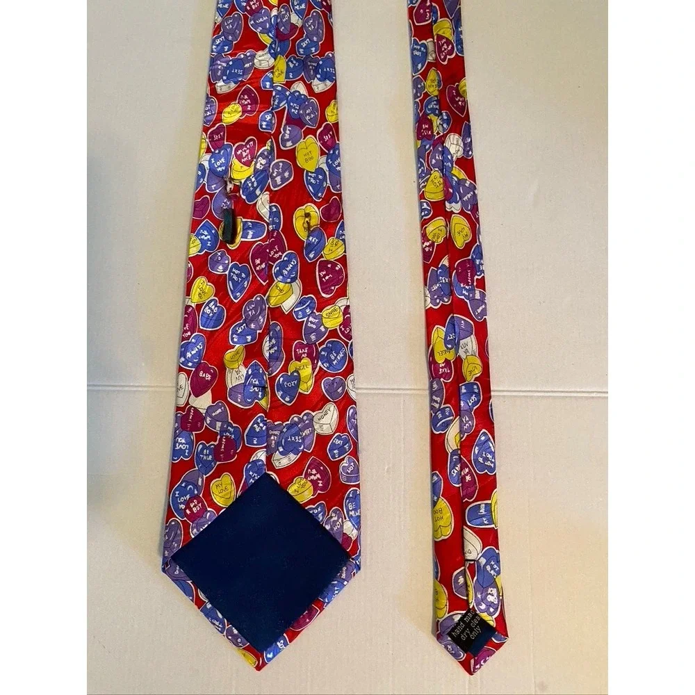Red Silk Conversation Hearts Valentine Candy Print Mens Necktie Holiday Tie